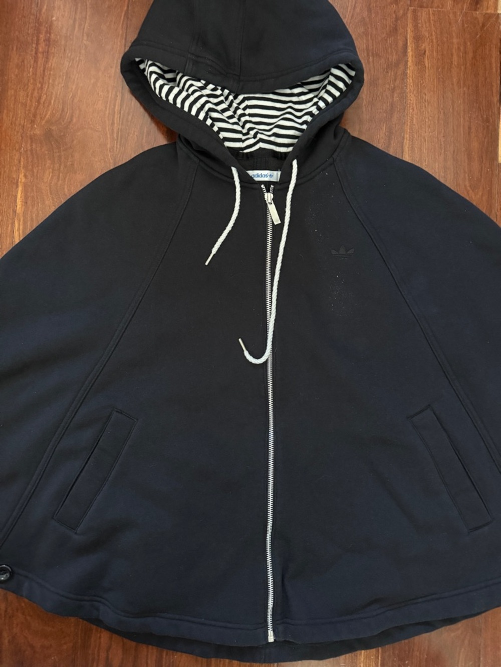 adidas Black Zip-Up Hooded Sweater with Striped Hood Lining